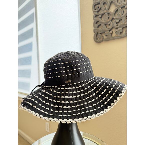 Scala Collezione Black White Ribbon Wide Brim Sun Hat Packable One Size main image 5